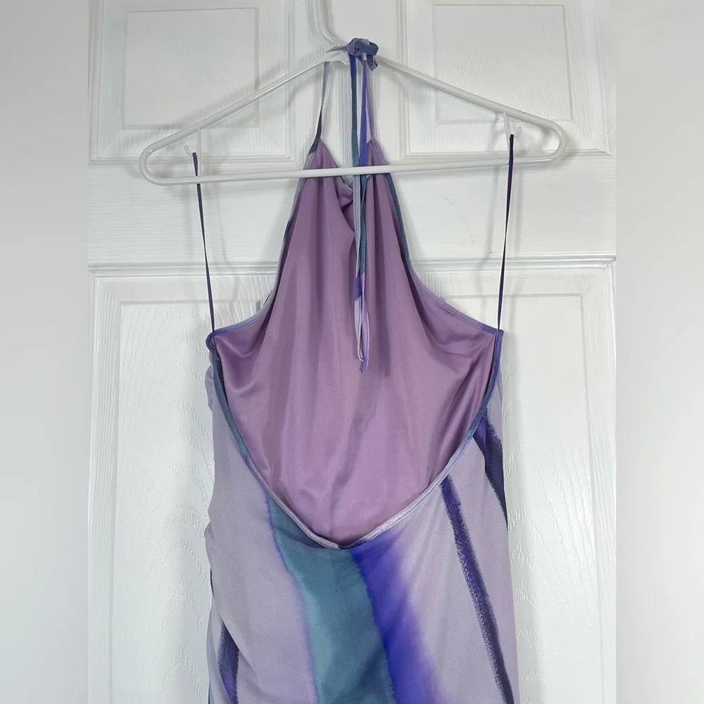 Zara Purple Marble Print Halter Midi Dress Size Large - Picture 6 of 8